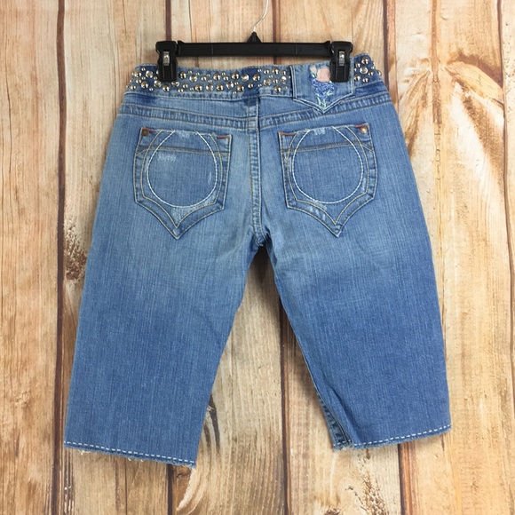 💸Blue Tattoo studded bermuda jean short size 29 - Picture 4 of 9